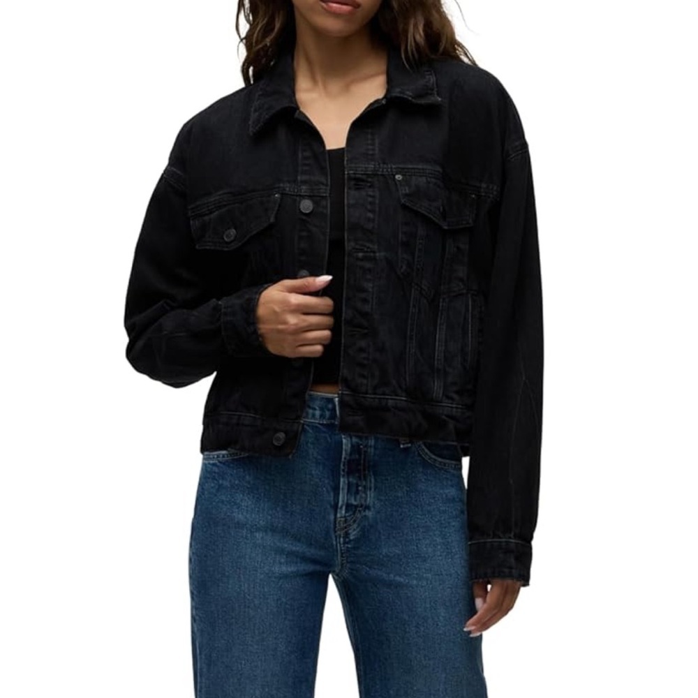 HUDSON Womens Brea Swing Trucker Jacket size Large Black